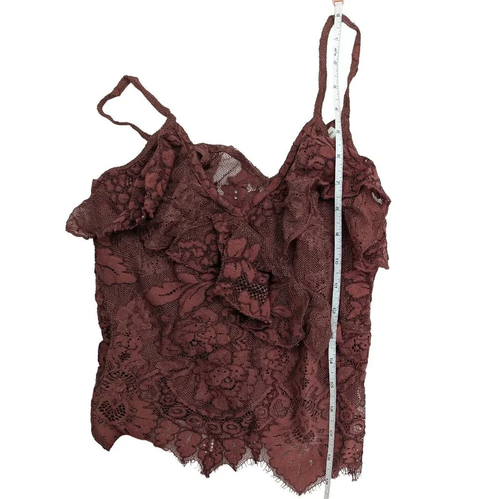 American Eagle Burgundy Rust XXS AE Ruffled Lace Cami Tank Top - Picture 5 of 9